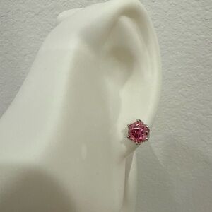 925 Silver Pink Moissanite Earrings Rhodium Plated 2 CTW